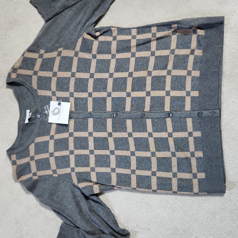 Women's Cardigan Gray/Tan Button up Sweater - XXL